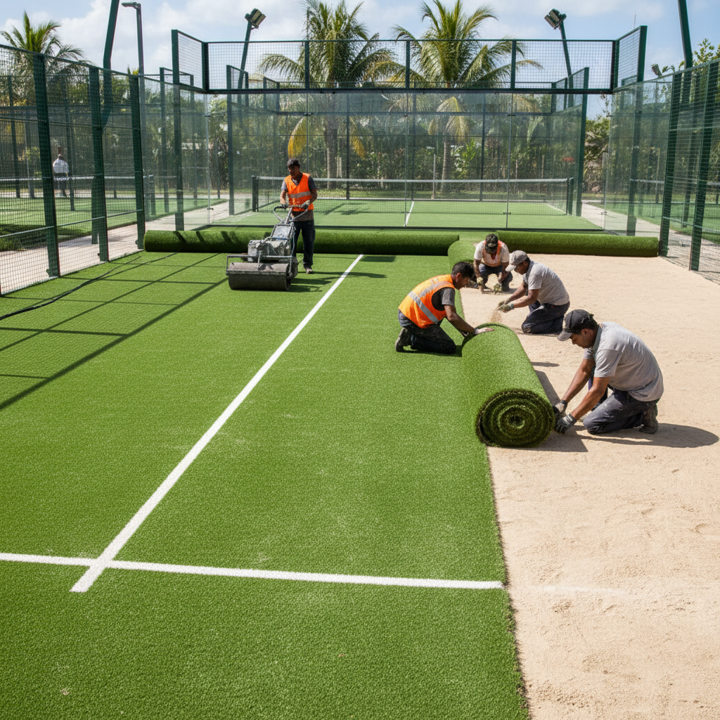 Photorealistic padel court turf installation