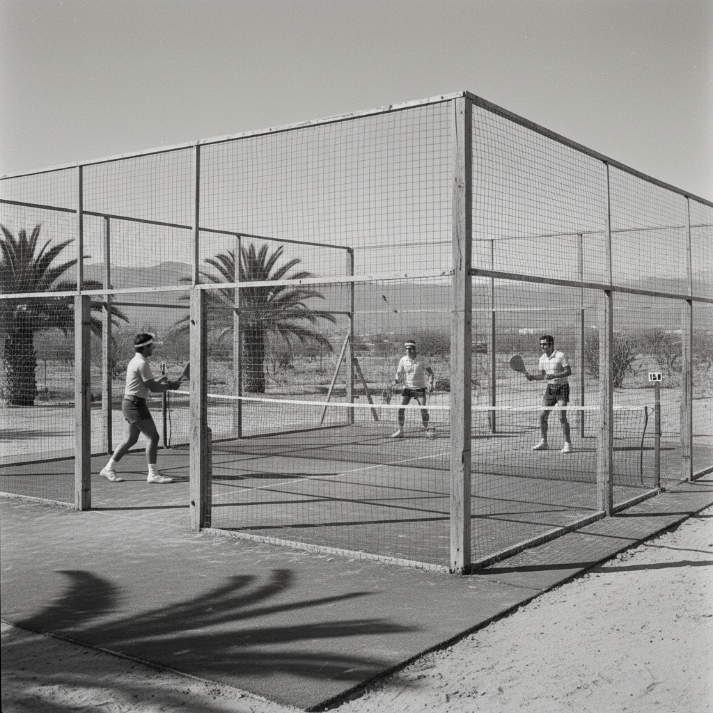 Vintage photo or illustration of the first padel court in Mexico
