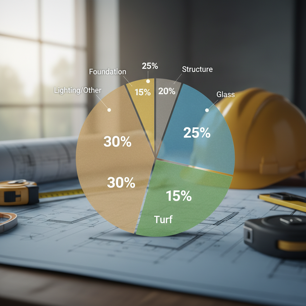 Infographic chart displaying the cost breakdown of a padel court construction project.