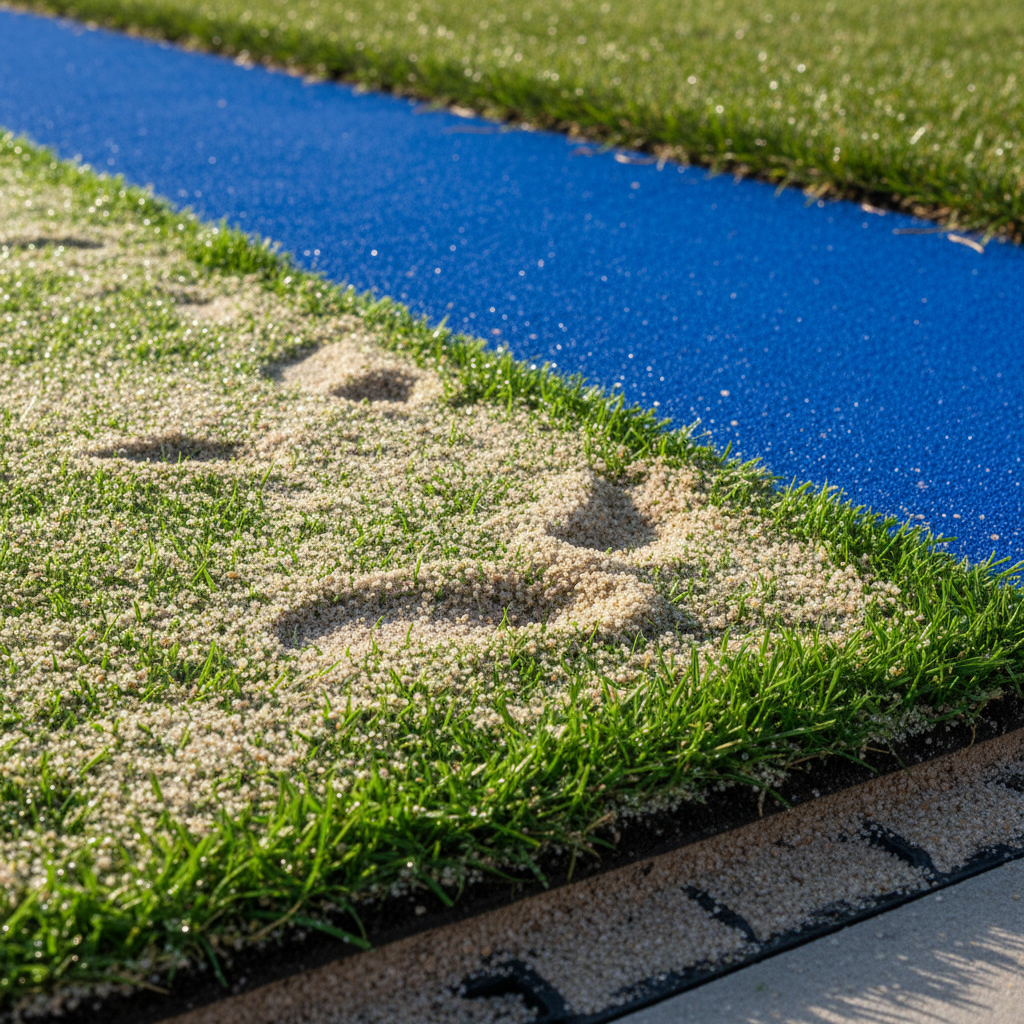 Close-up shot of artificial turf with sand infill