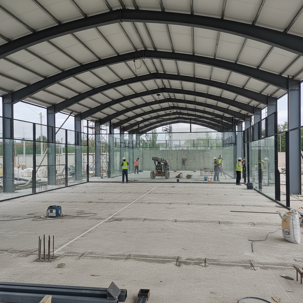 Padel court construction frame showing dimensions