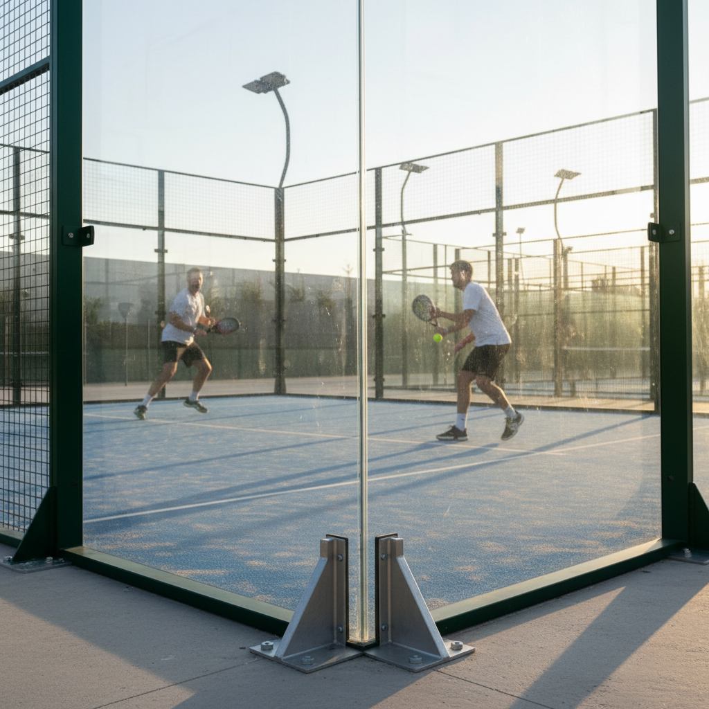 Padel court glass wall view