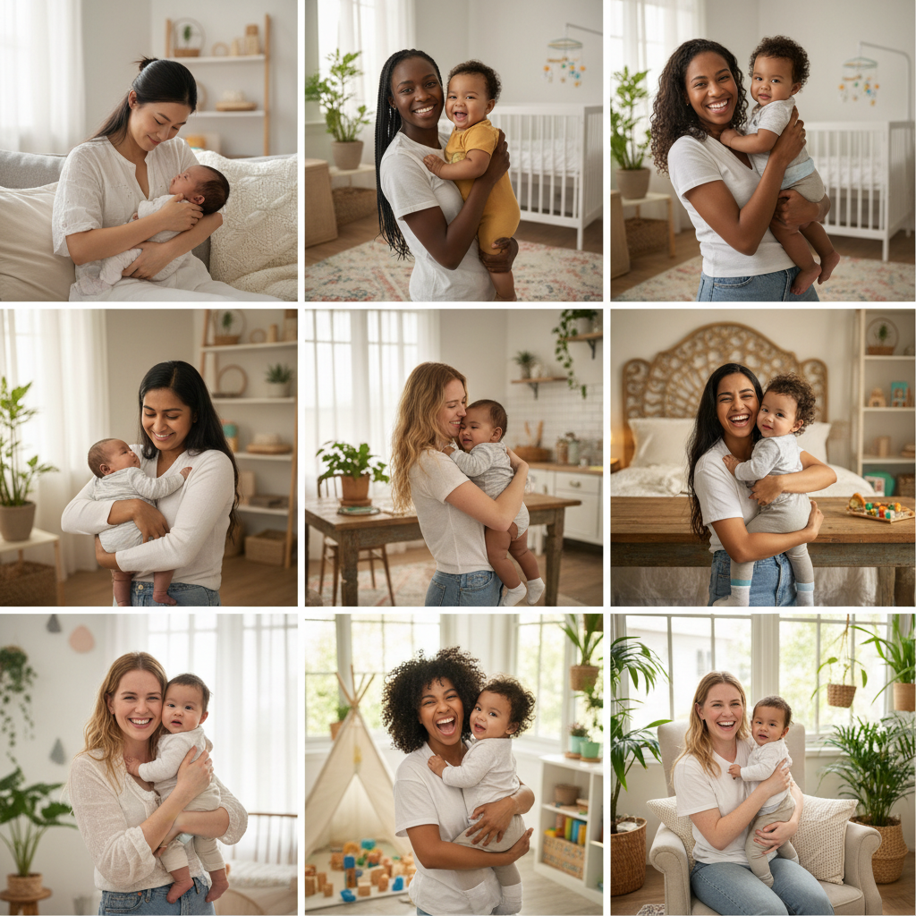 Colagem de mães felizes com bebês