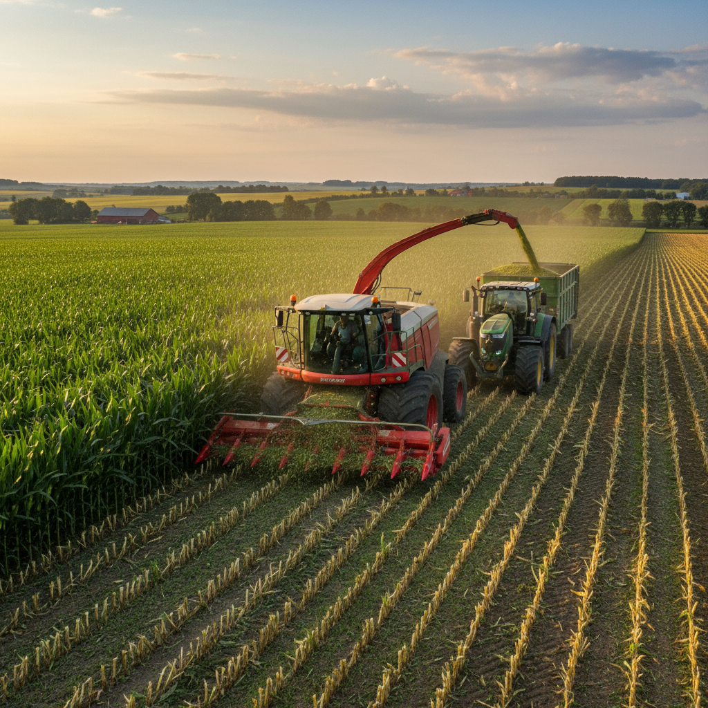 Silage cutting machine action