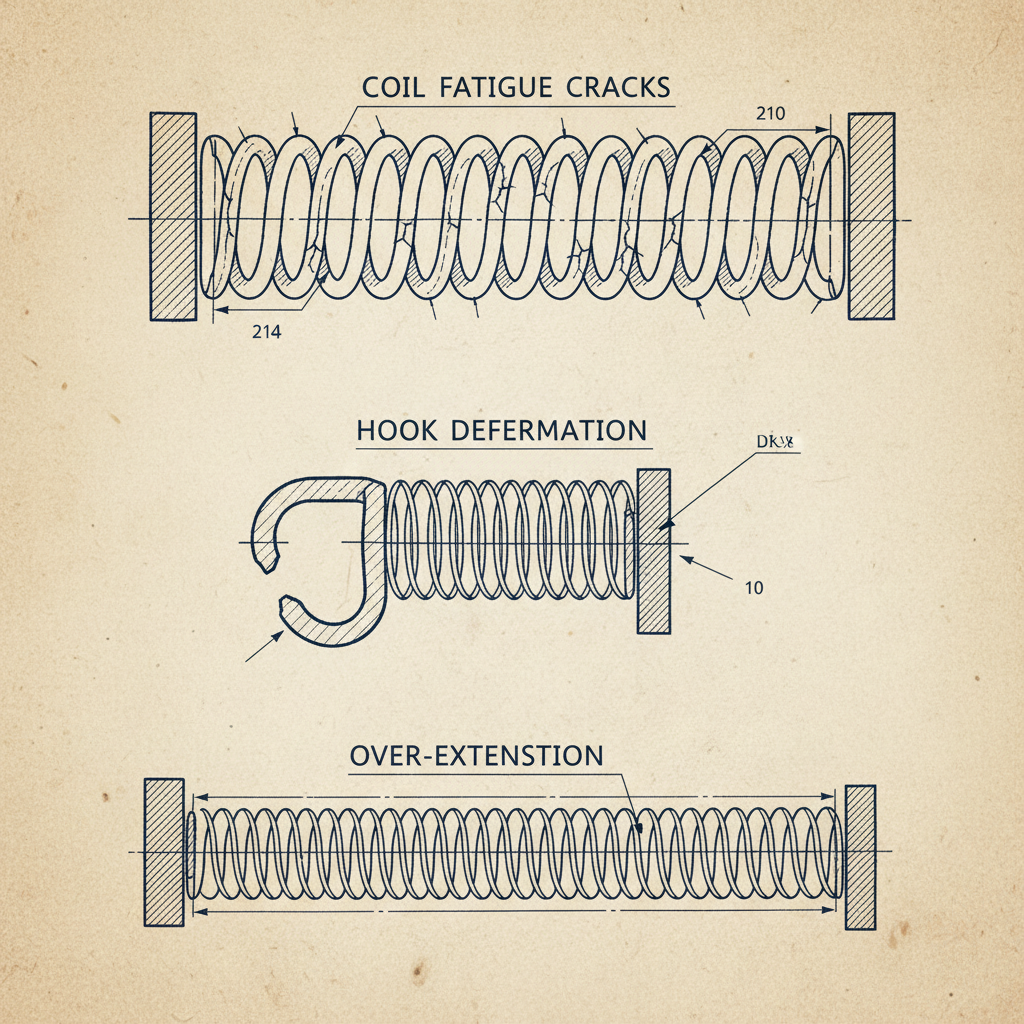 Heavy duty extension spring failure modes