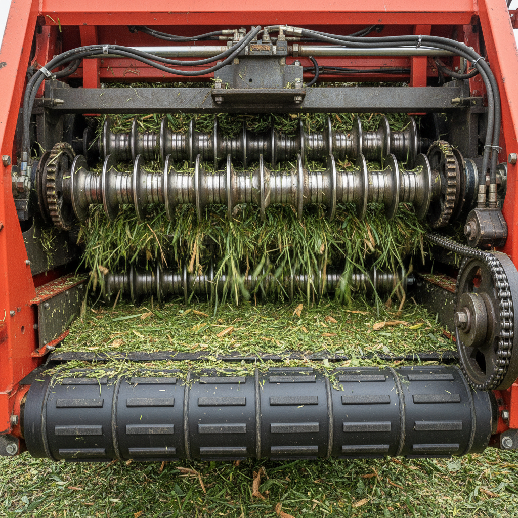 Silage cutting mechanism close up