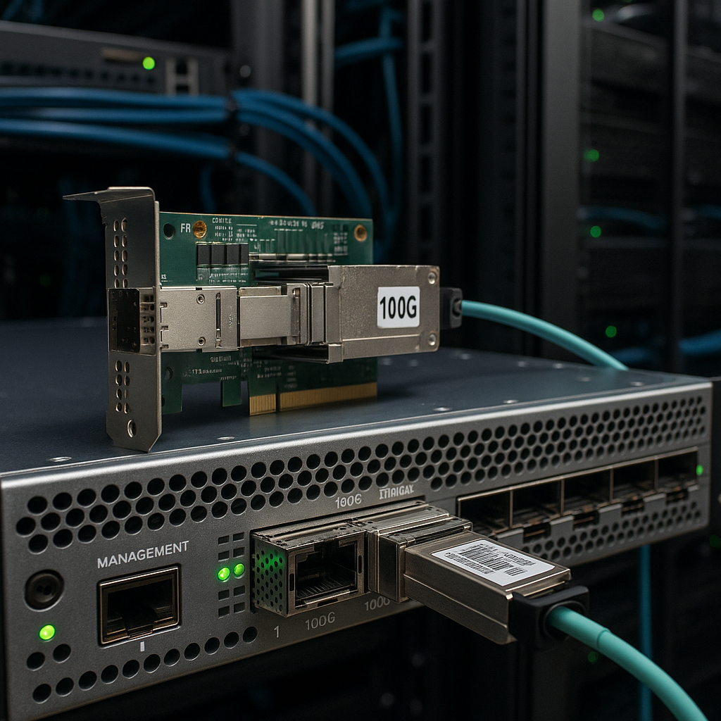 ISP Network Core Data Center with 100G Ethernet and Optical Modules
