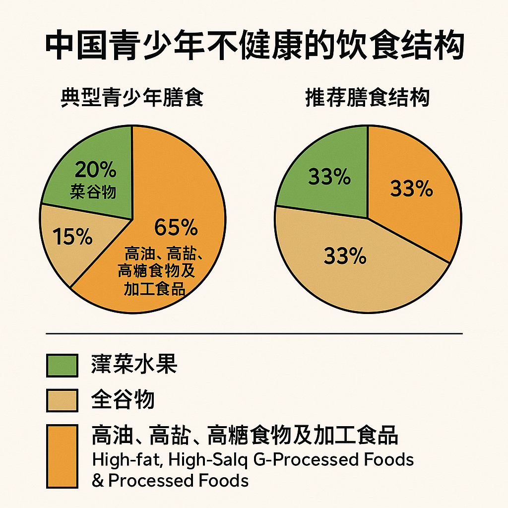 当前中国青少年不健康饮食结构示意图