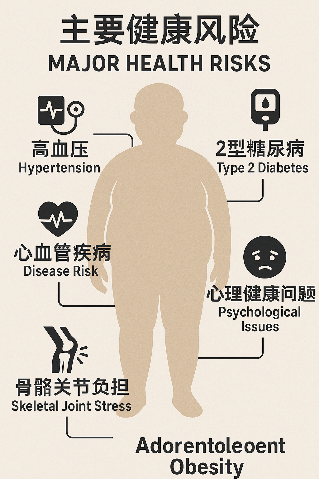 青少年肥胖的主要健康风险总结图