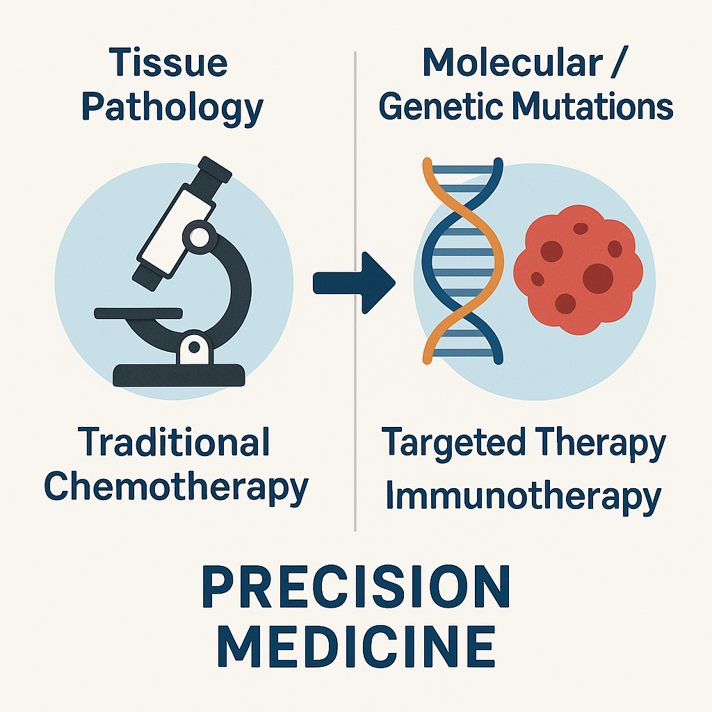 精准医学在肿瘤治疗模式中的转变对比图示