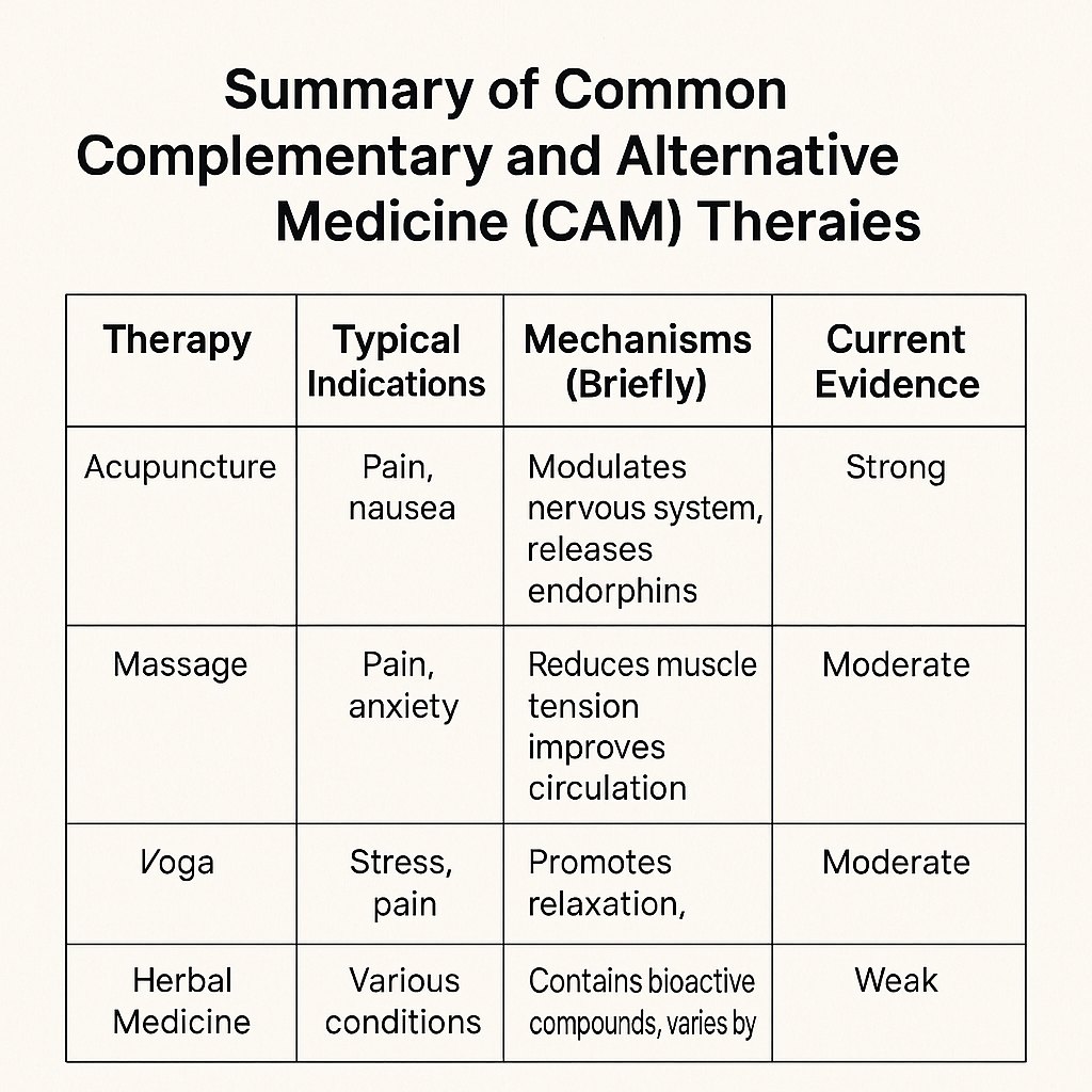 常见补充与替代医学（CAM）疗法总结表格