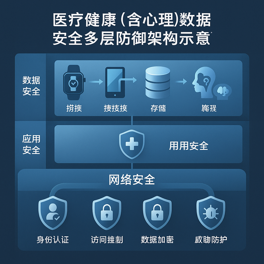 医疗健康（含心理）数据安全多层防御架构示意图