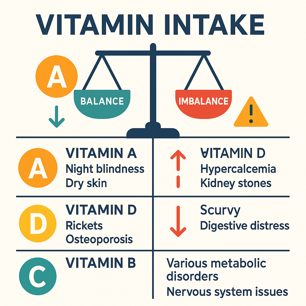 维生素摄入平衡与失衡风险图示