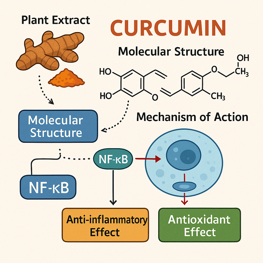 植物提取物活性成分及其靶点作用图解(例如姜黄素)