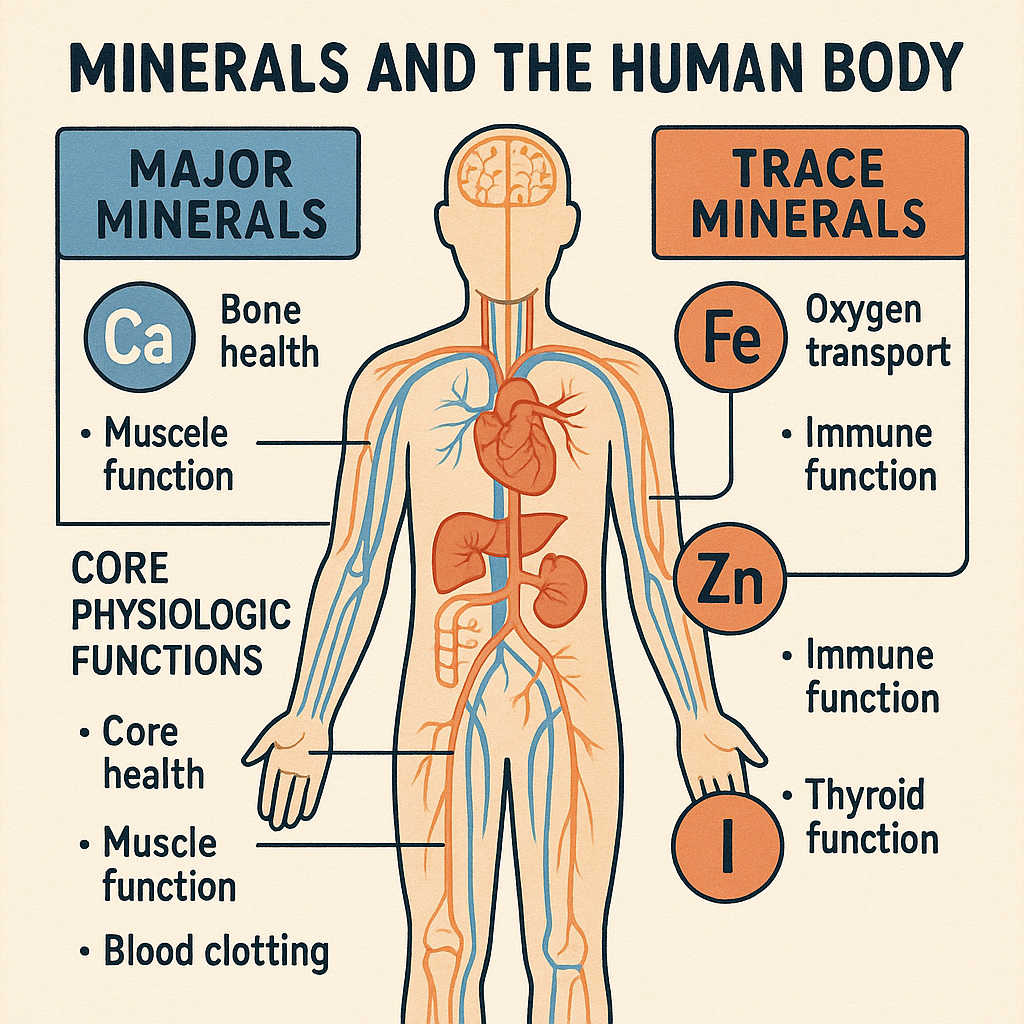 微量元素与矿物质分类与体内功能示意图