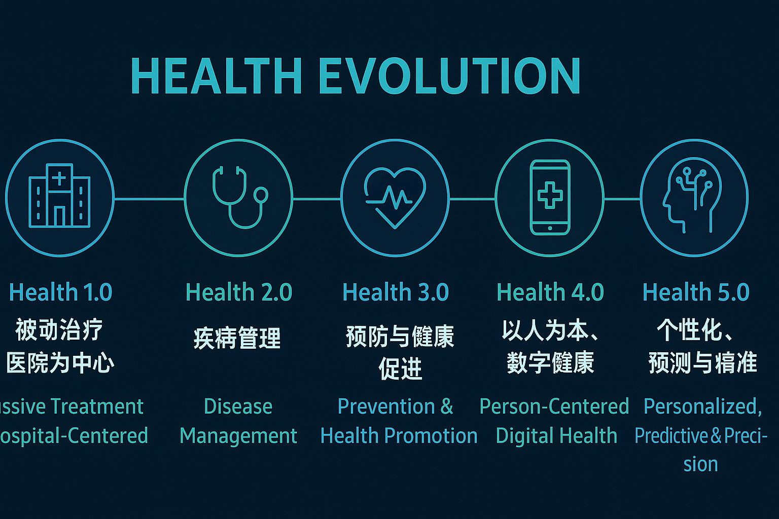 Health 1.0 至 5.0 演进历程图