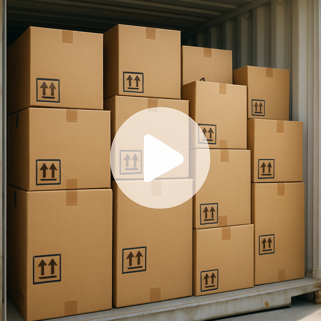 Video placeholder showing branded boxes ready for shipping