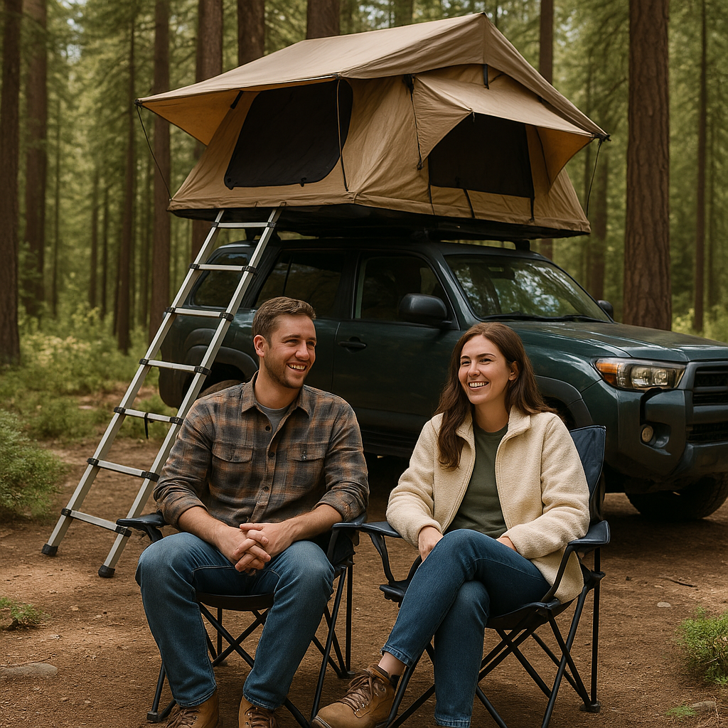 Happy couple camping
