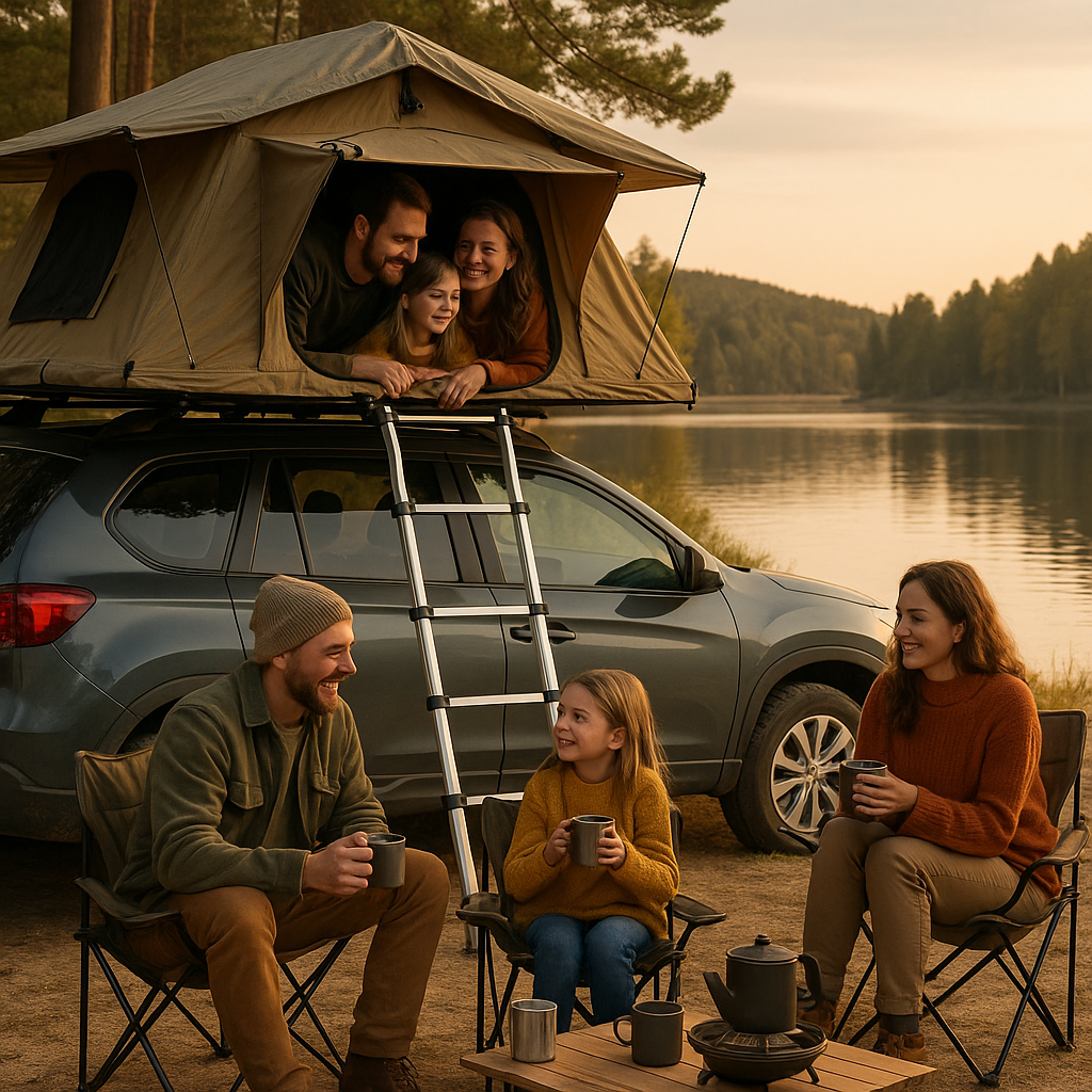 Family enjoying rooftop tent