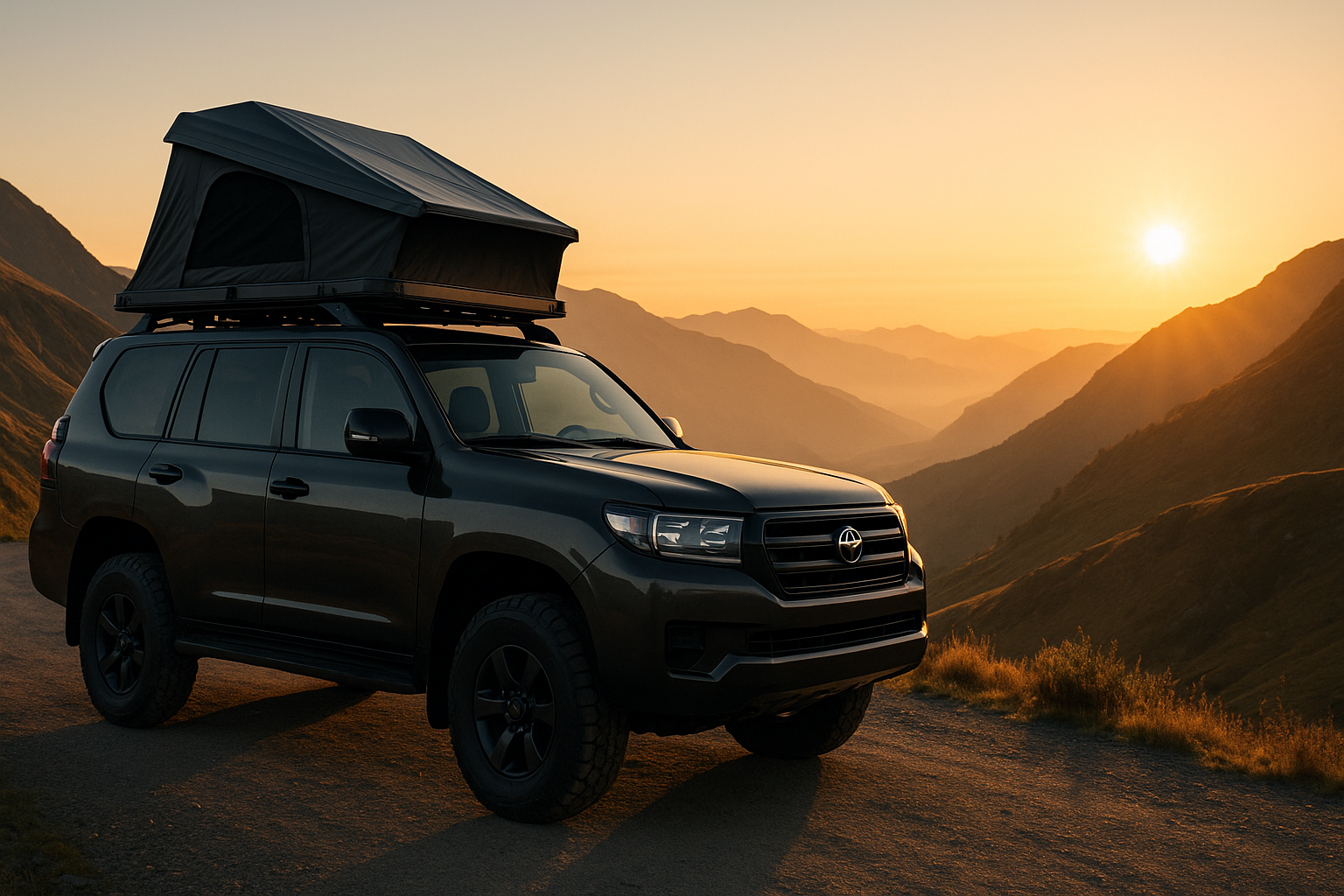 SUV in rugged landscape
