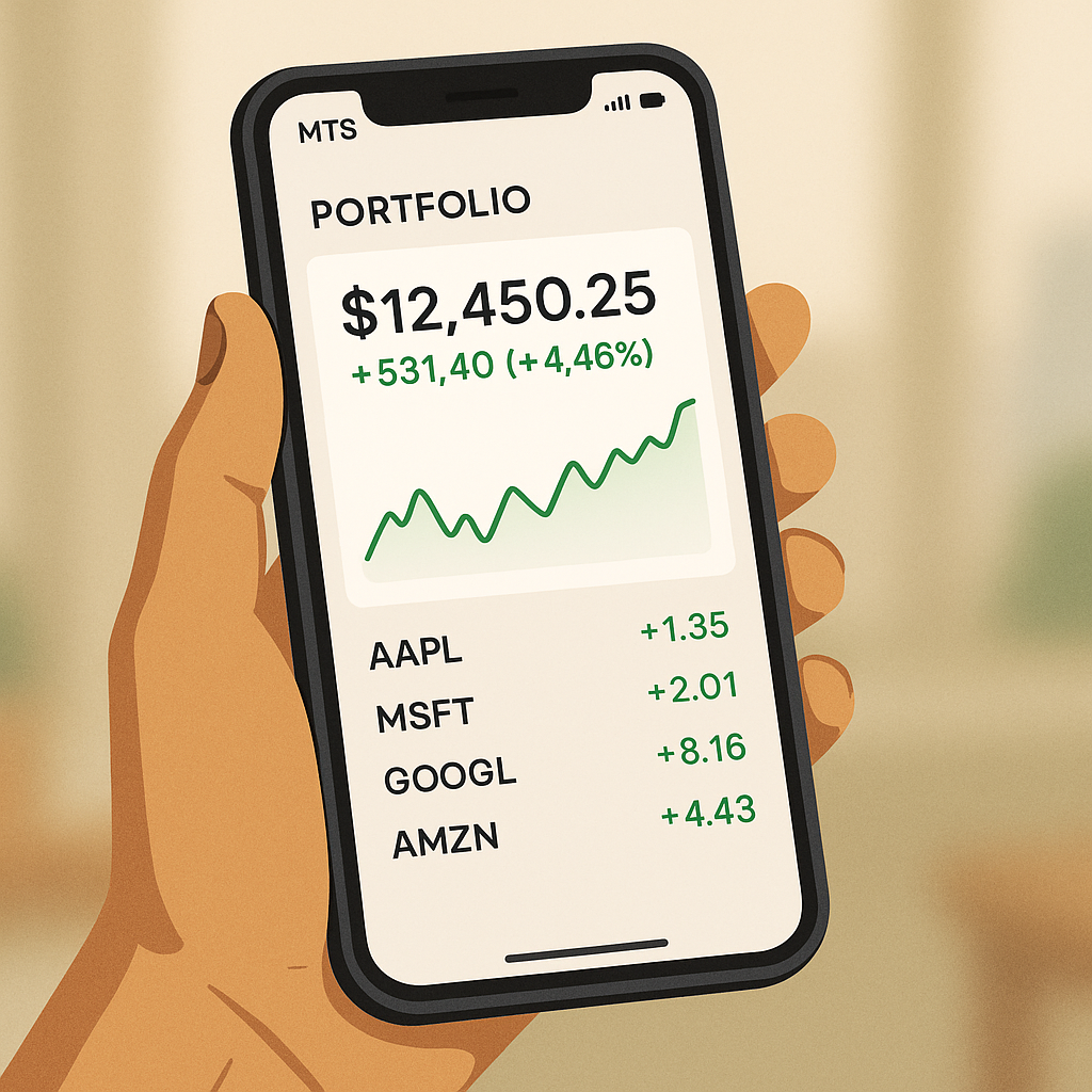 스마트폰에서 주식 거래 앱을 사용하는 모습