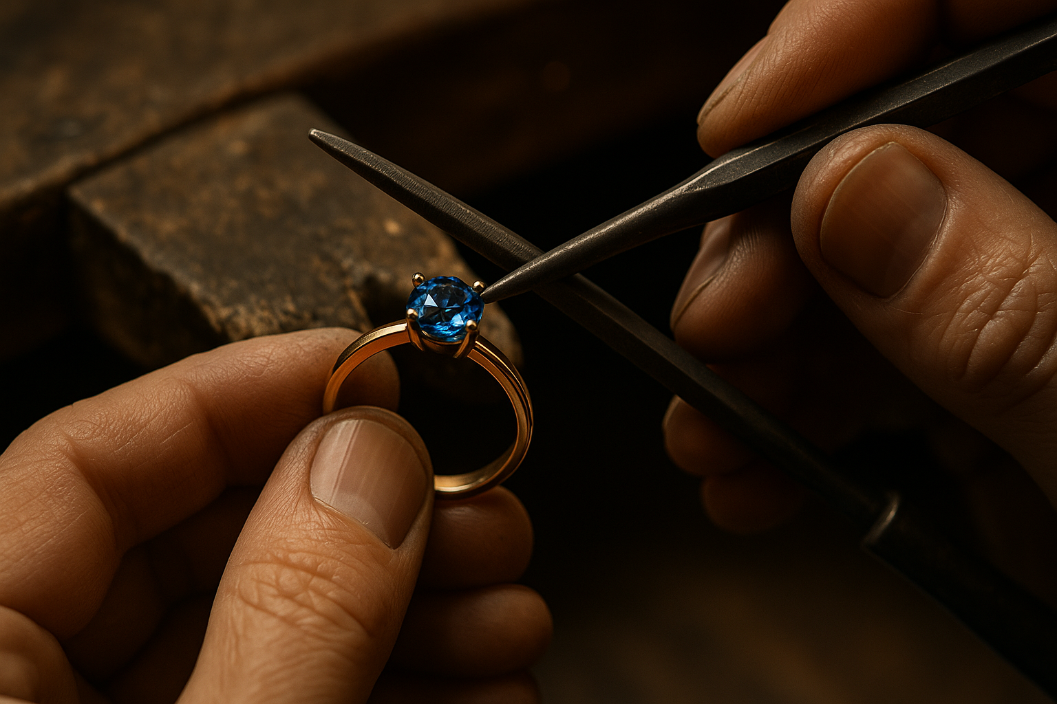 Craftsman's hands creating jewelry