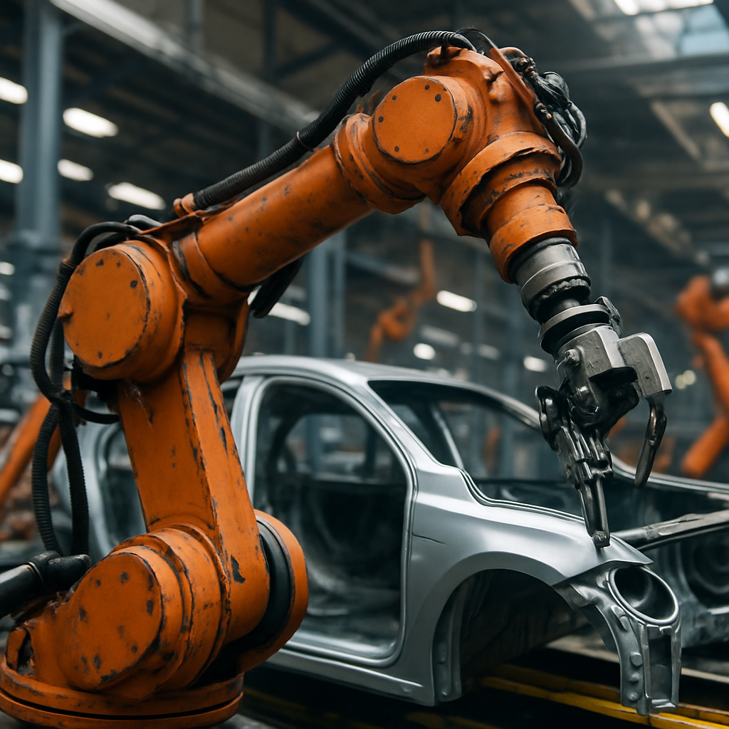 Industrial robotic arm in a factory
