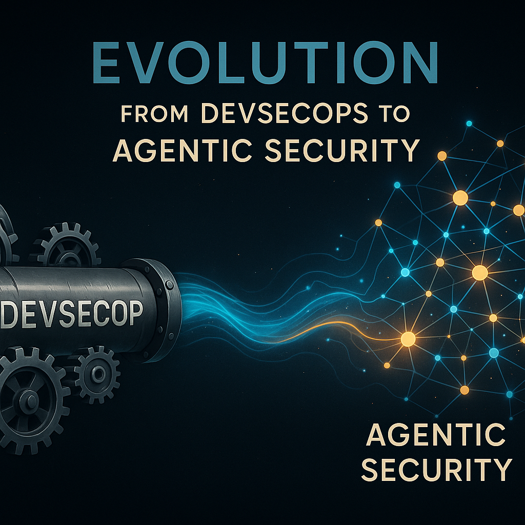 一张图展示从传统的、由齿轮驱动的DevSecOps管道,演变为一个动态的、由神经网络构成的智能体安全系统。