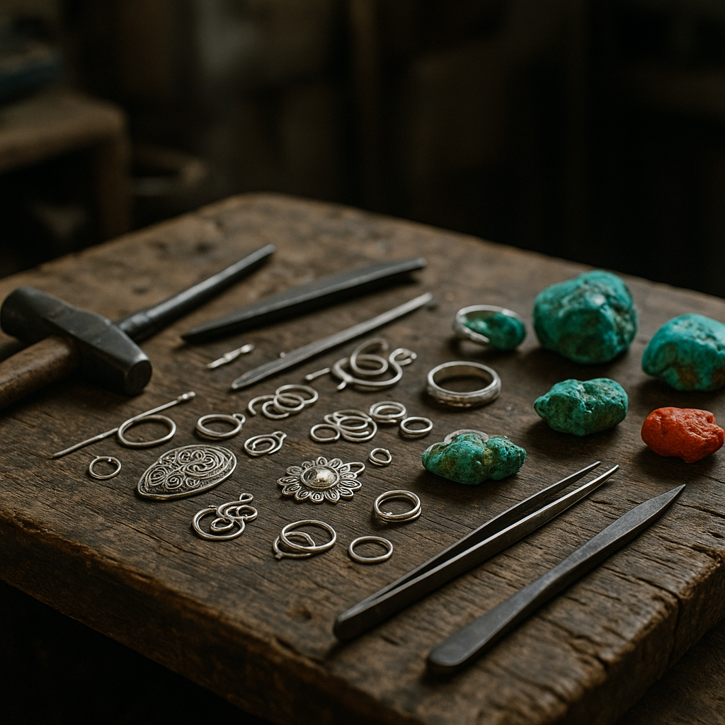 Vintage-style Tibetan jewelry making tools and materials