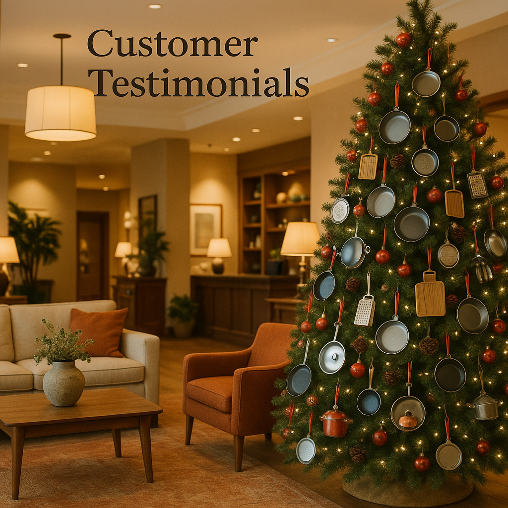 Happy customer with Christmas decorations