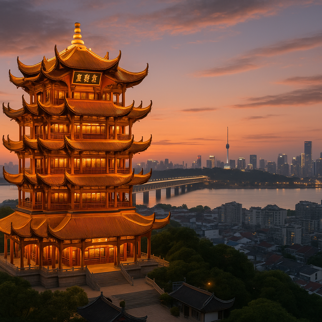 武汉黄鹤楼日落