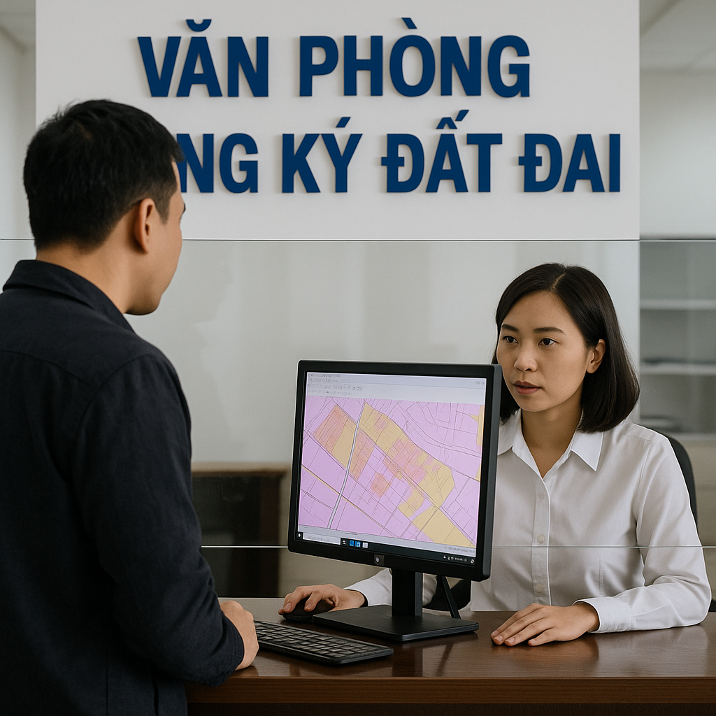 Người dân đang làm thủ tục kiểm tra pháp lý nhà đất tại Văn phòng Đăng ký đất đai.