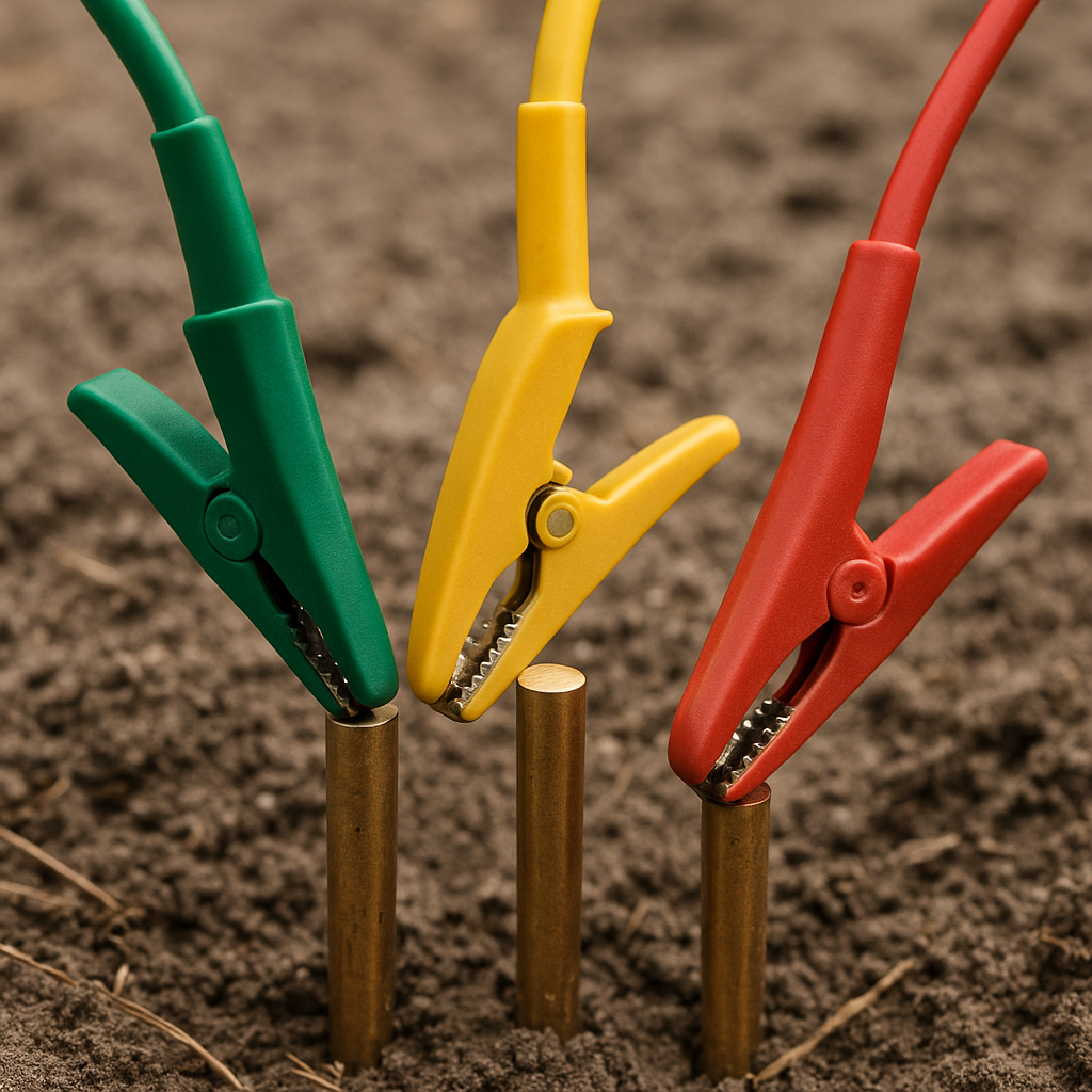 Sơ đồ kết nối dây đo từ đồng hồ Megger đến các cọc tiếp địa