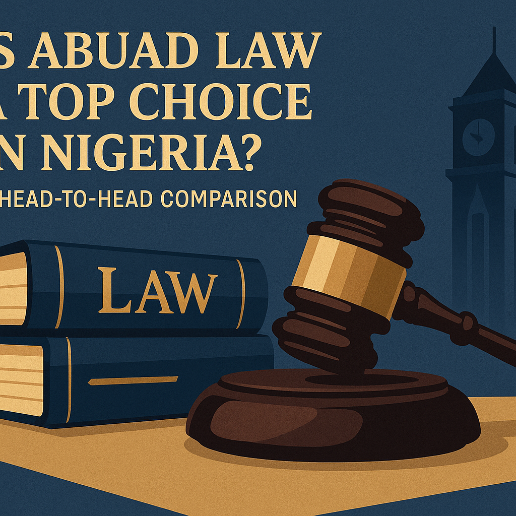 A symbolic image comparing ABUAD Law with other top Nigerian law faculties.