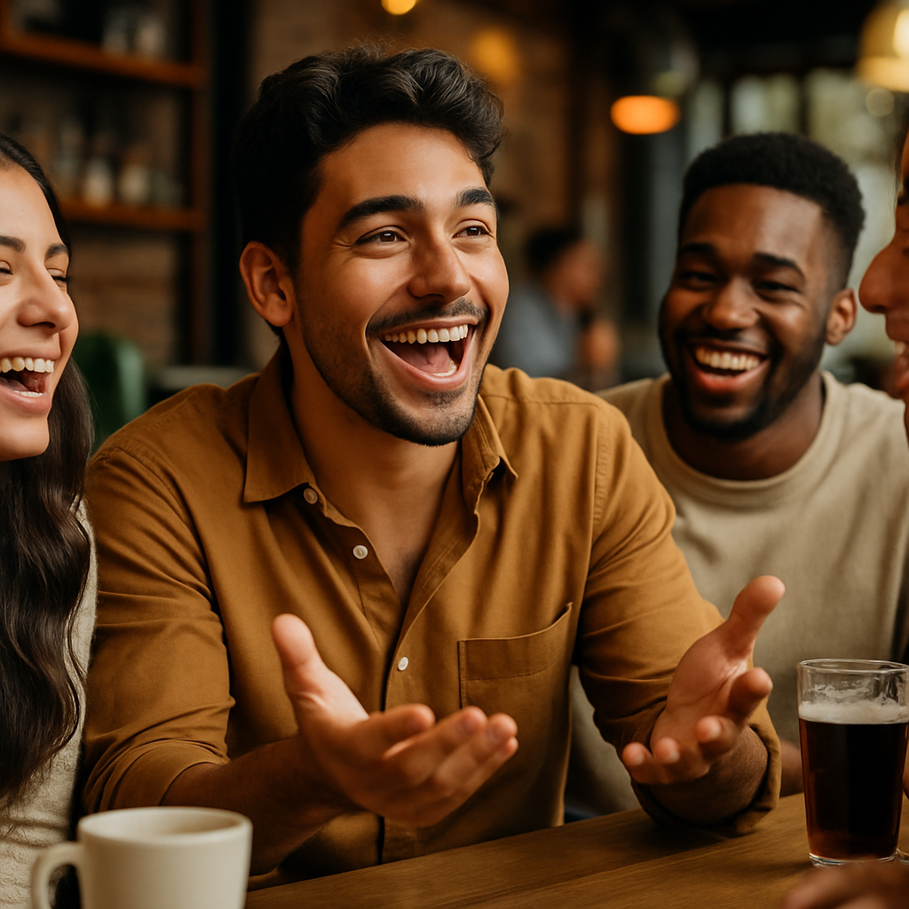 Personas socializando y hablando inglés con confianza