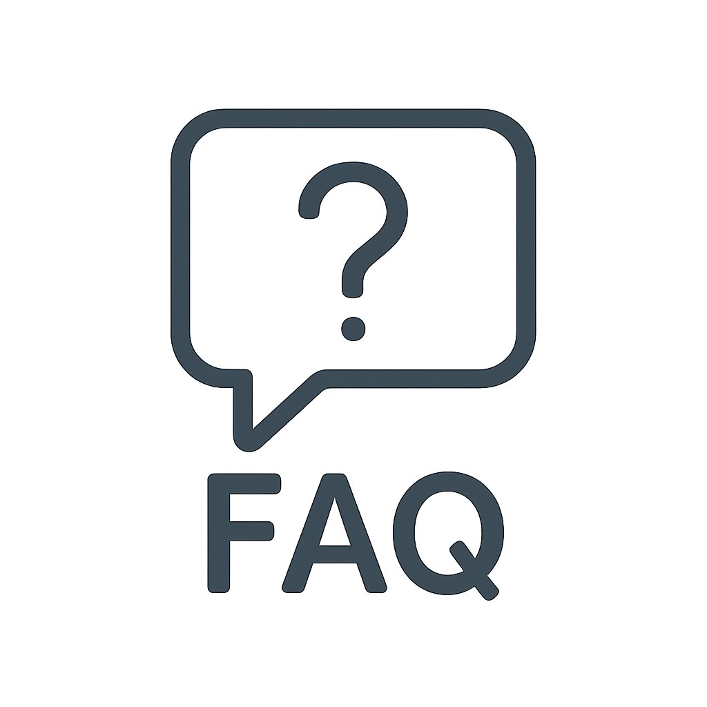 Stylized icons for a Frequently Asked Questions section.
