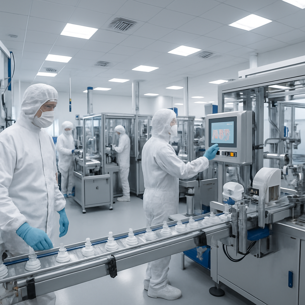 A modern, clean, and advanced medical device manufacturing facility.