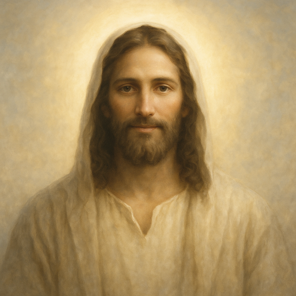 Representação serena de Jesus Cristo com luz etérea