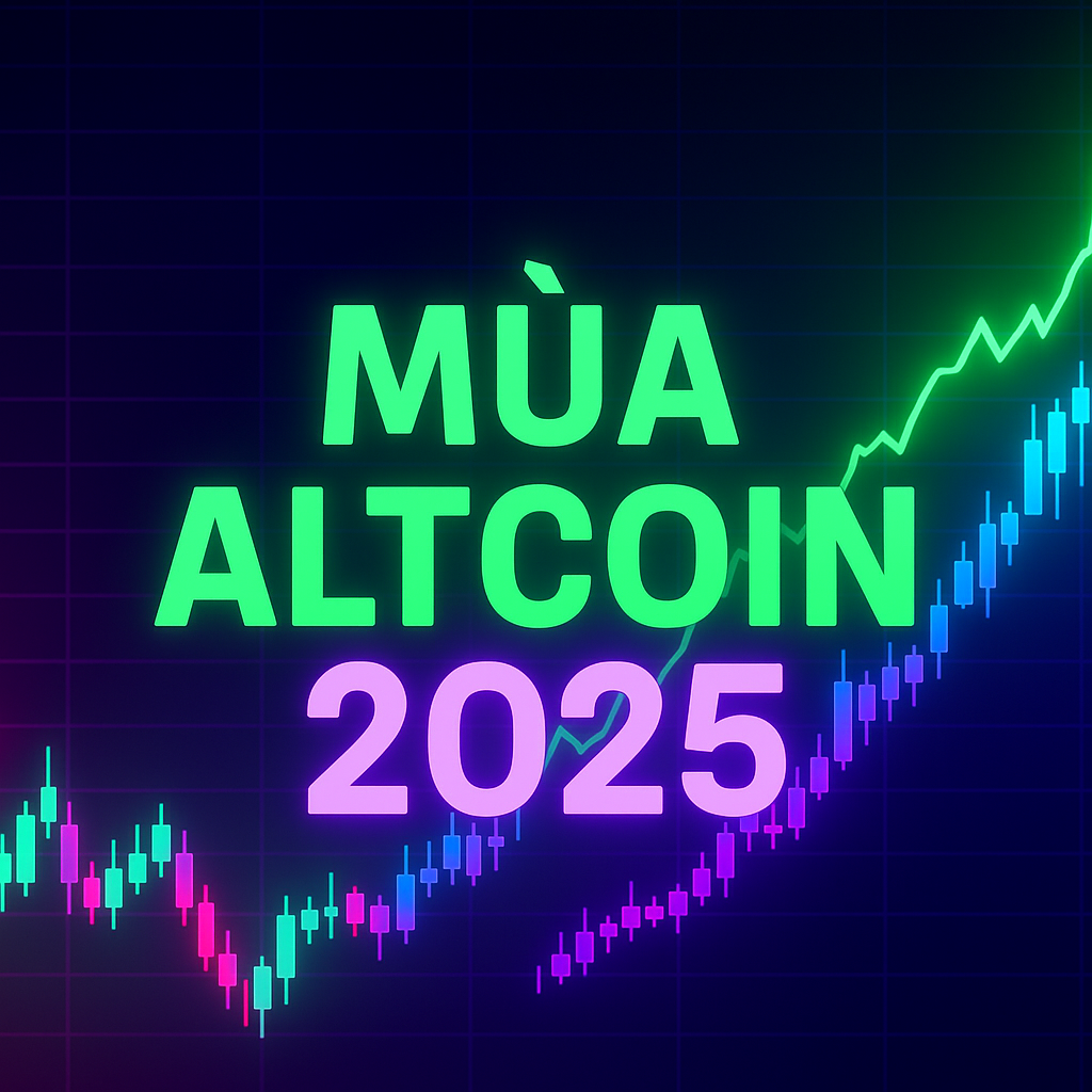 Thumbnail bài viết về Mùa Altcoin 2025 với hình ảnh tên lửa bay lên.