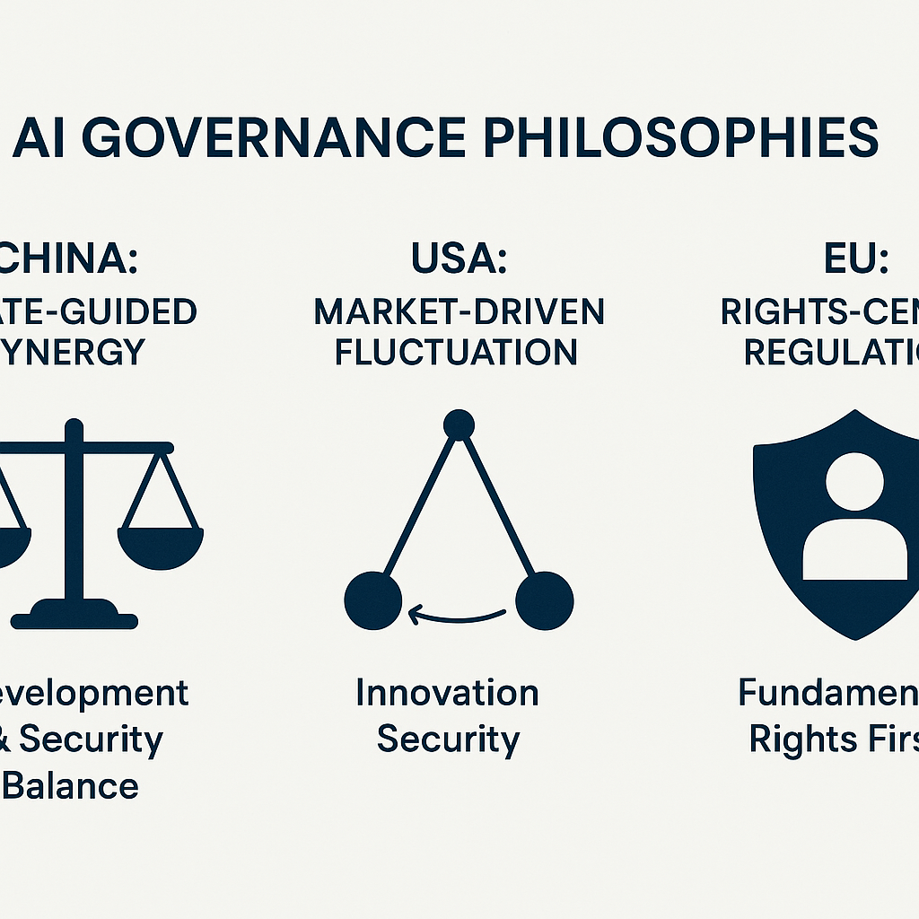 中美欧人工智能治理哲学对比图
