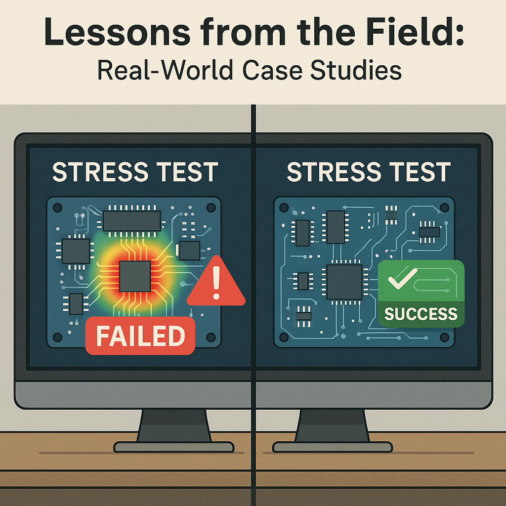 An engineer analyzing a failed circuit board to identify the root cause, illustrating a field lesson