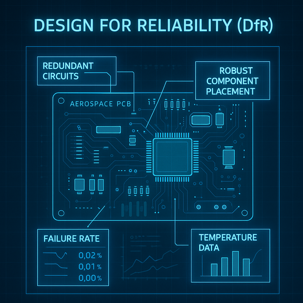 A circuit board design with annotations for reliability and manufacturability