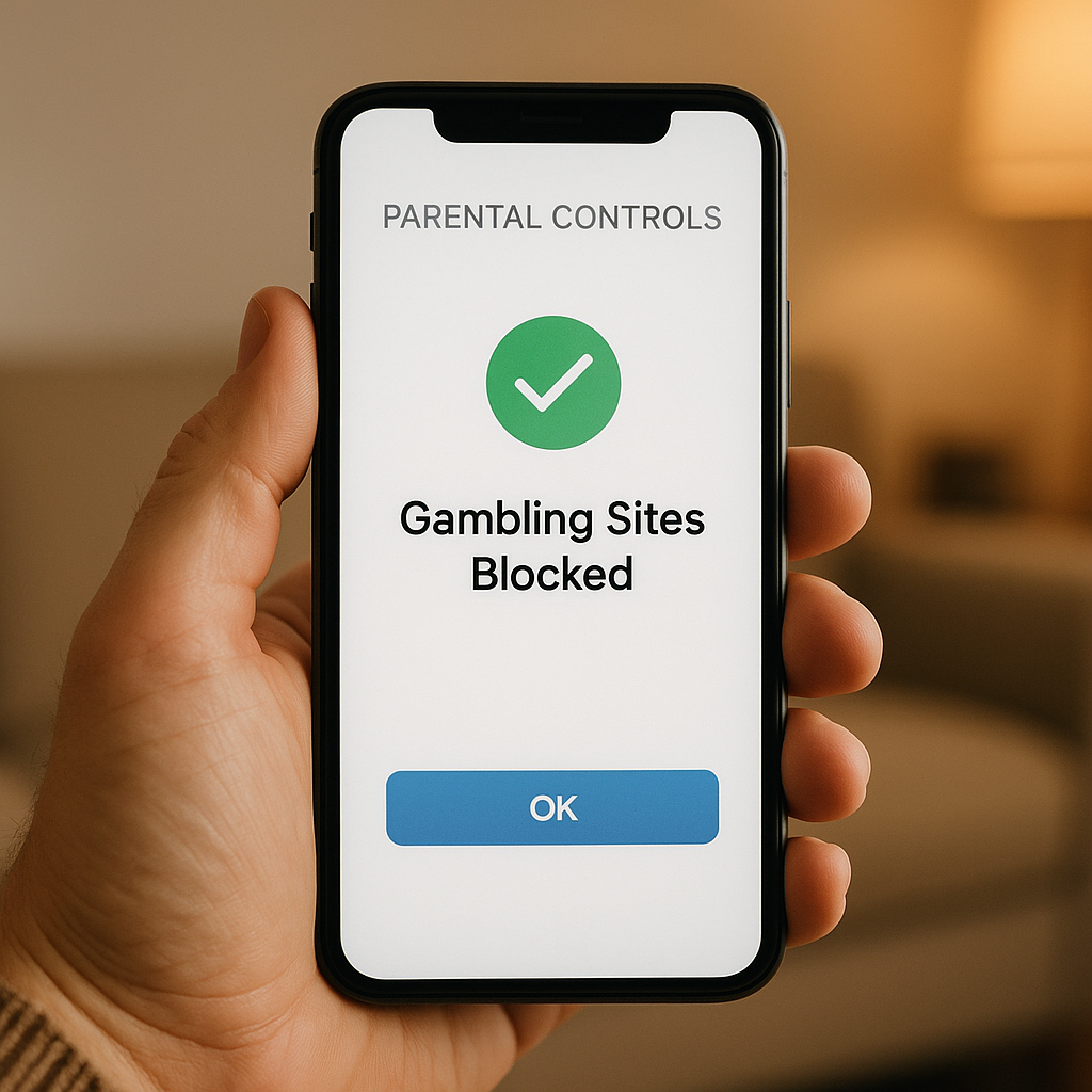 Parent confirming app blocking settings in a parental control app