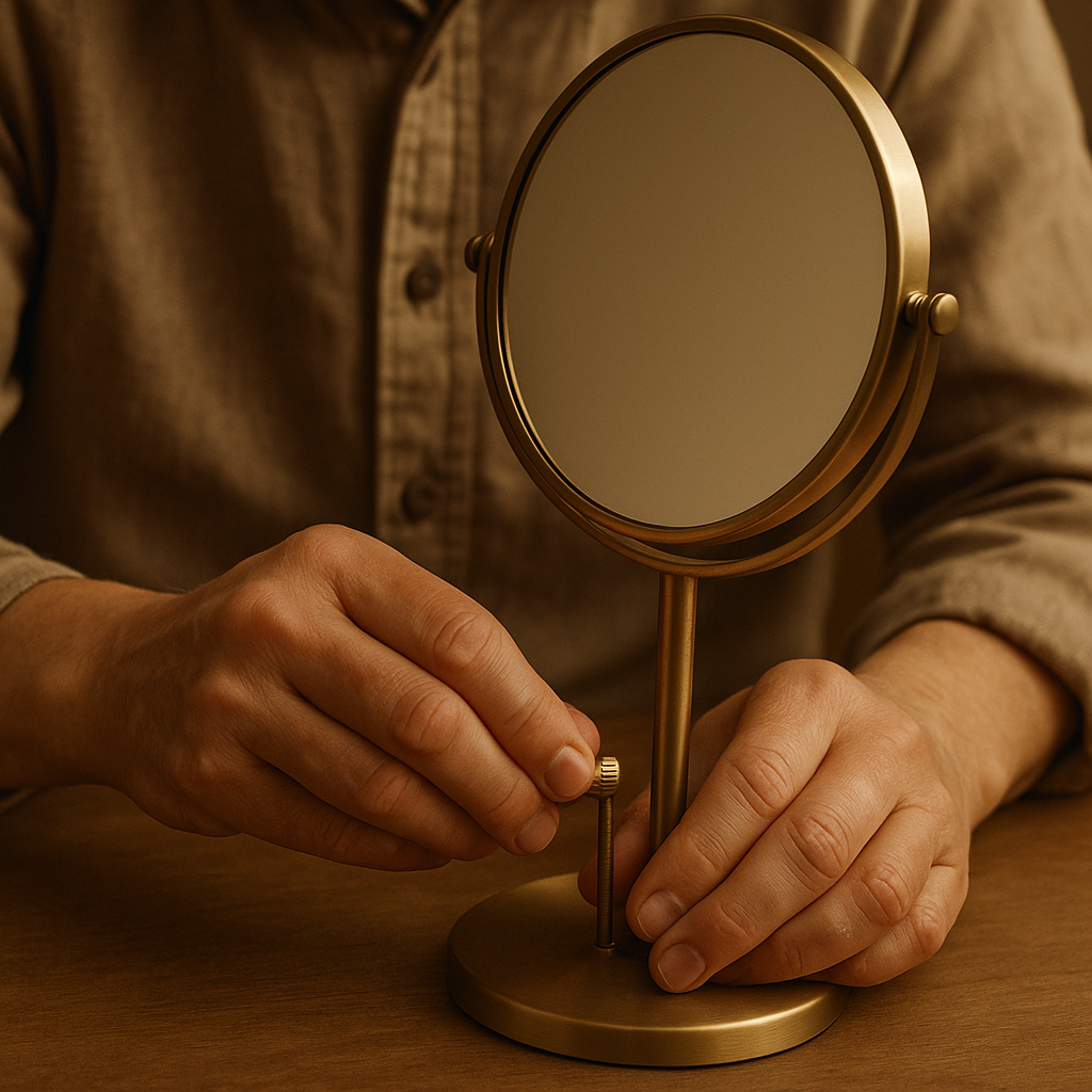 An artisan carefully assembling a Kinzra Mira mirror