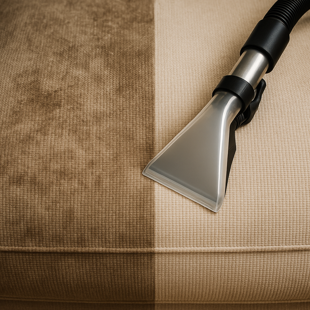 Comparação de sofá antes e depois da limpeza